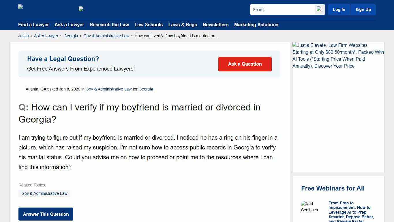 How can I verify if my boyfriend is married or divorced in Georgia? - Georgia Gov & Administrative Law Questions & Answers - Justia Ask A Lawyer