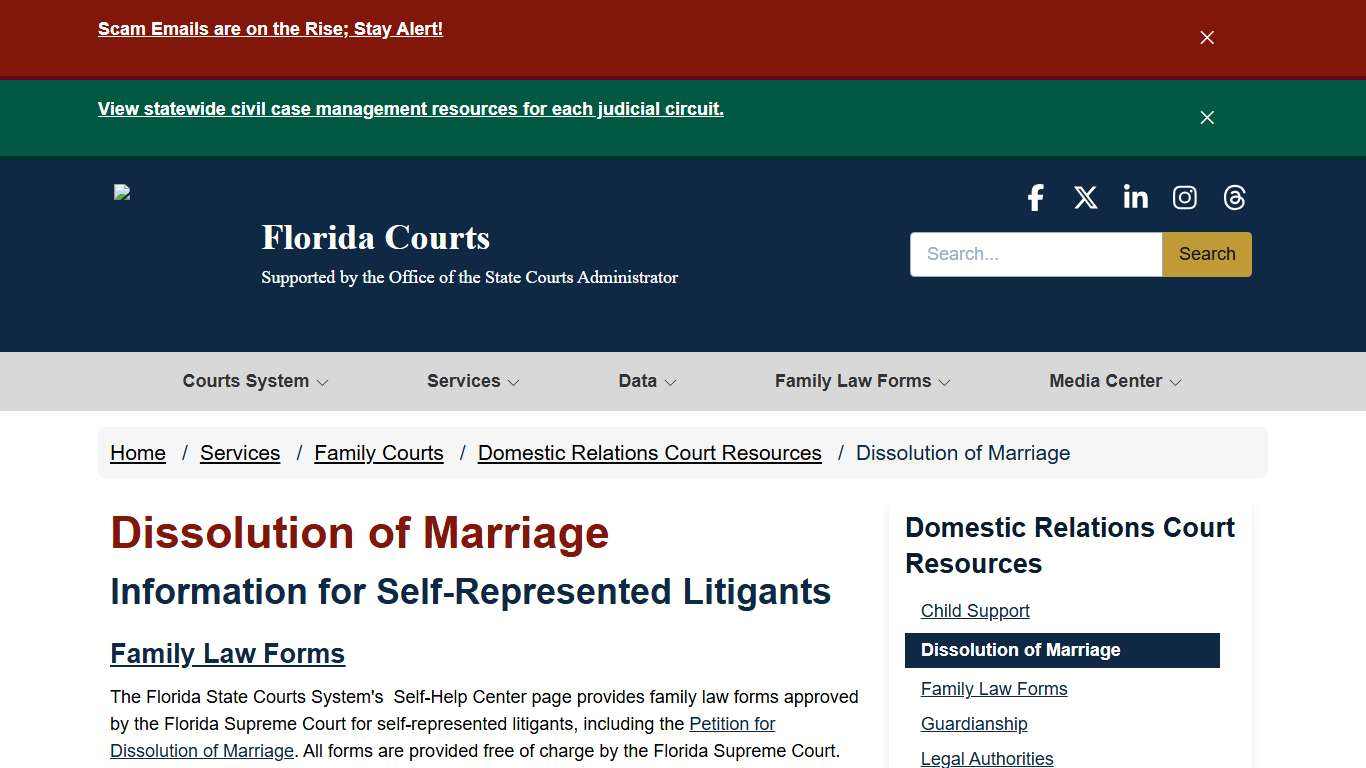 Dissolution of Marriage / Domestic Relations Court Resources / Family Courts / Services - - Florida Courts